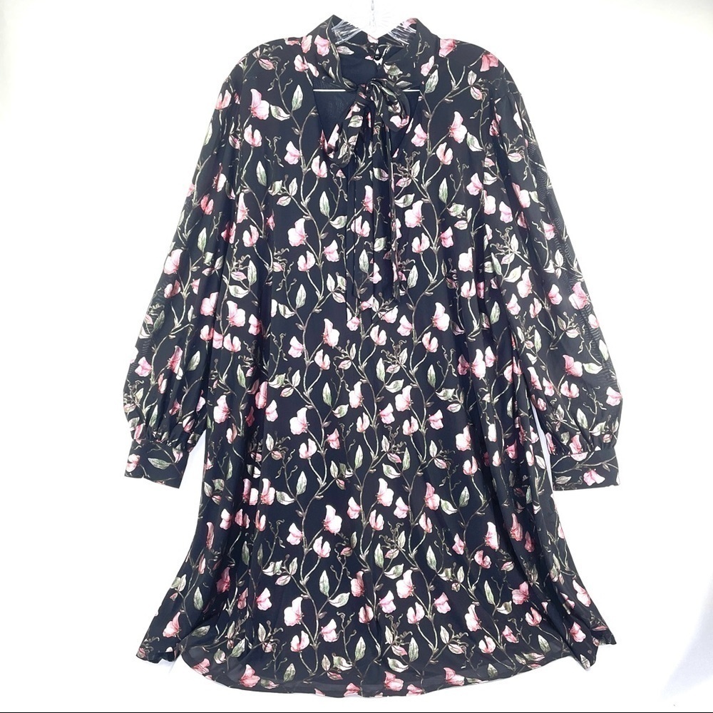 NWT Maree Pour Toi Floral Foil Print Long Sleeve Trapeze Dress Black Size 16 - Picture 3 of 12